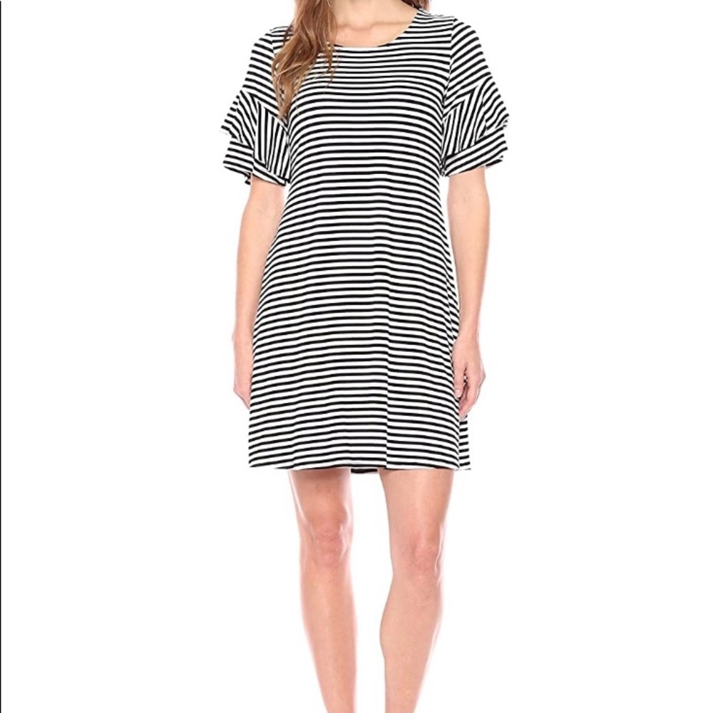 KAREN KANE ruffle sleeve black and white dress